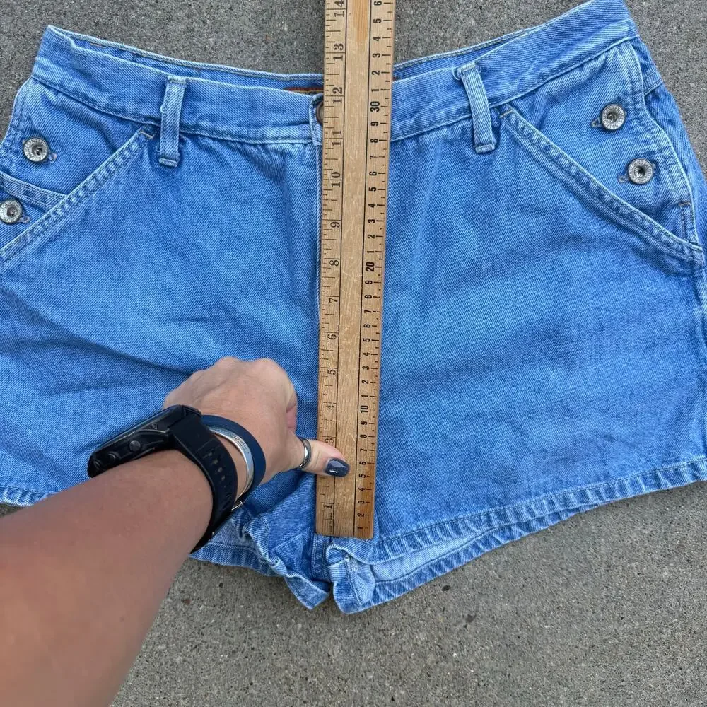 Vintage 90s No Excuses Overalls Side Button Carpenter Jean Shorts Size 15/16
